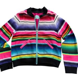 Judith March Womens Serape Stripe Bomber Jacket Multi Color Full Zip Size M